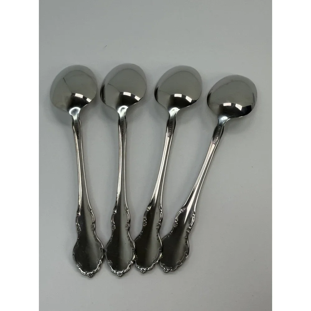 Community Tennyson  Cube Oval Soup Spoons Set Of 4 Oneida Stainless Steel